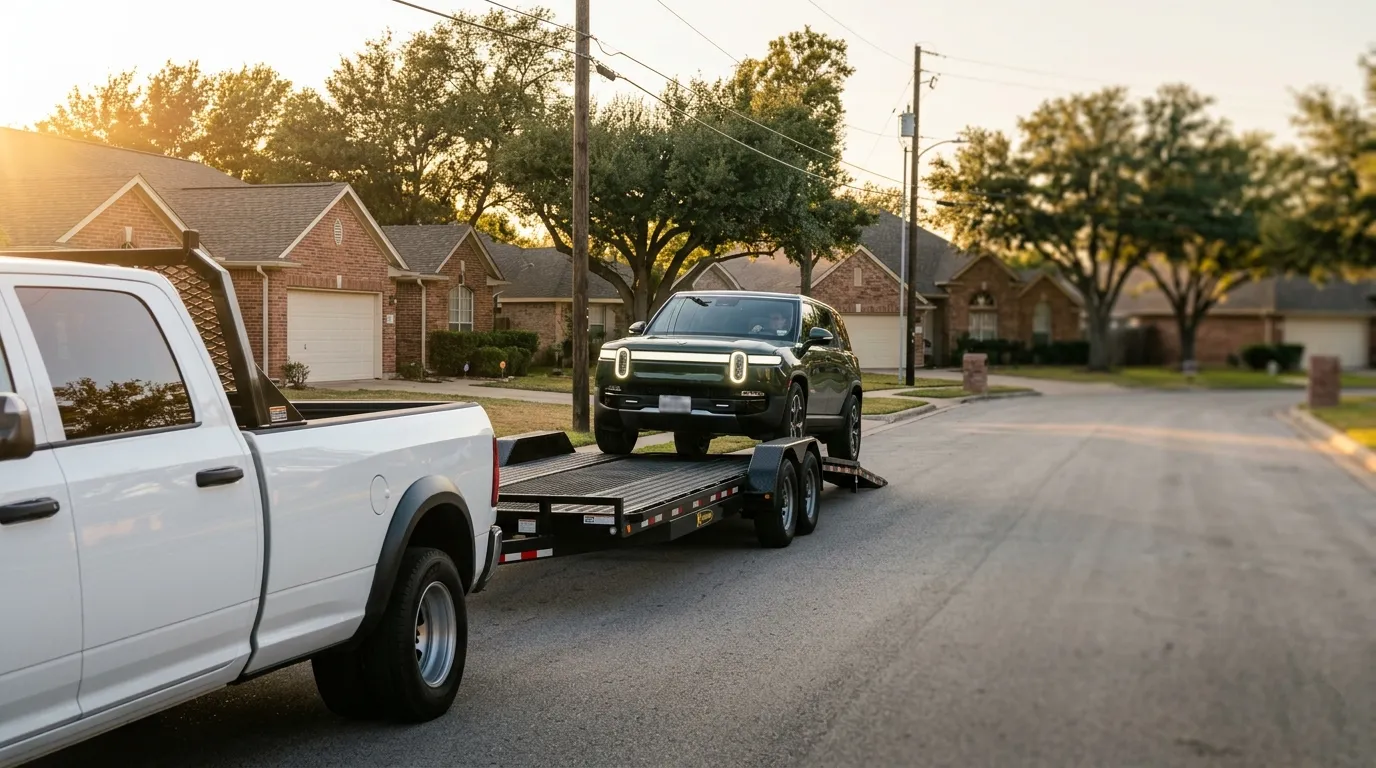 A car loaded on an open carrier